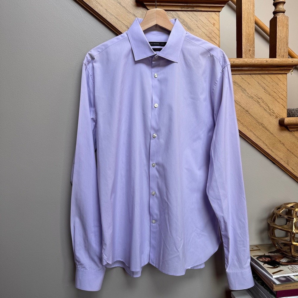 John Varvatos USA Mens Slim Fit Dress Shirt Lavender Purple 16.5 36/37 Cotton